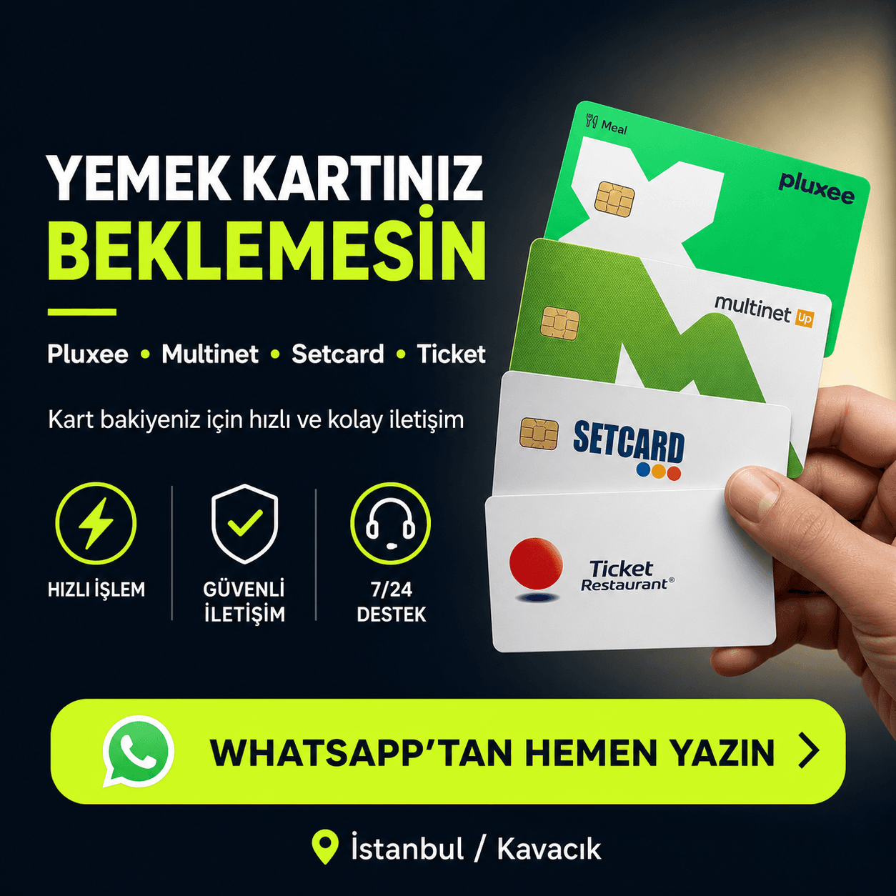Yemek kartları için hızlı destek